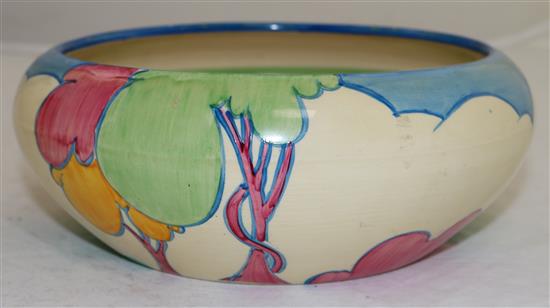 A Clarice Cliff Blue Autumn shallow bowl, diameter 23cm (9in.)